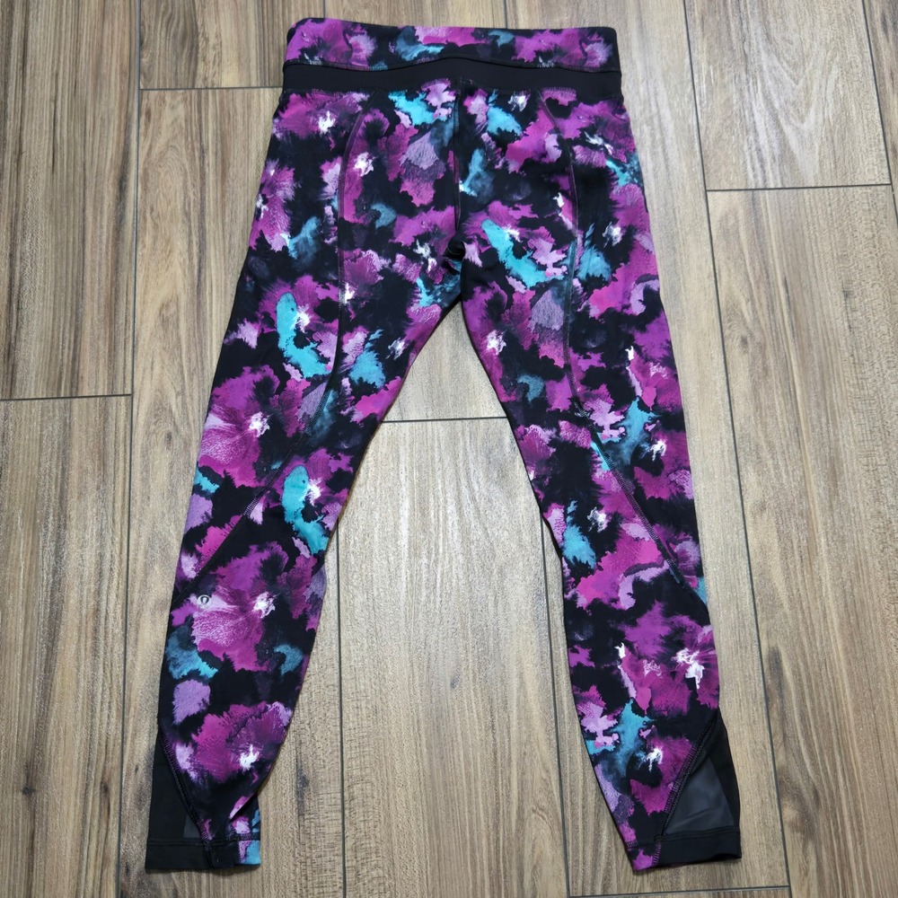 Lululemon Inspire Tight Abstract Floral Mesh Panel Leggings Zipper Pockets 6 - Picture 12 of 15